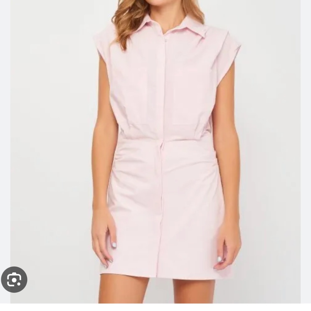 Zara Pink Ruched Poplin Dress in Size S